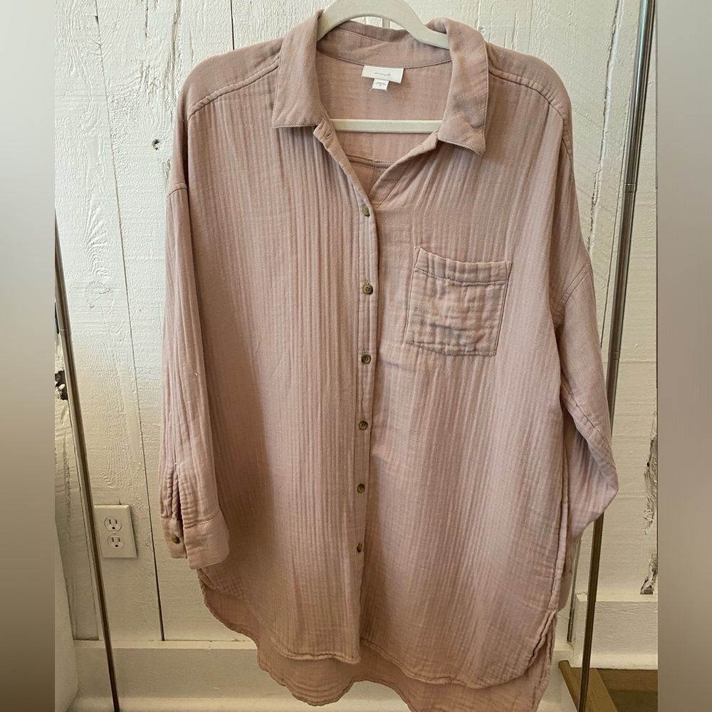 J Jill PureJill Crinkle Cotton Dusty Rose Long Sleeve Button Down Shirt